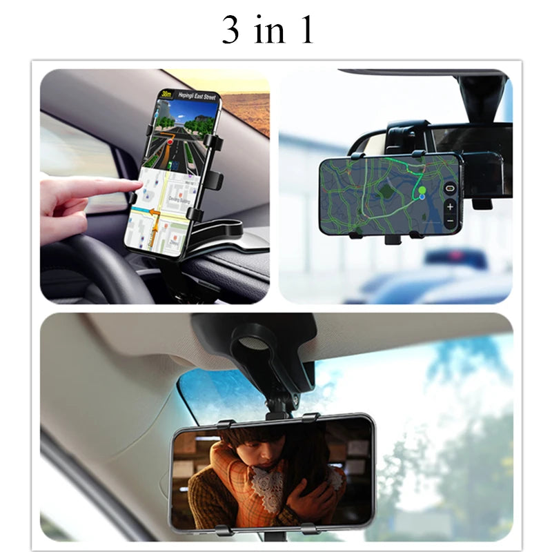 3 in 1 Car Phone Holder Dashboard Rearview Mirror Mobile Phone GPS Navigation Bracket Adjustable Auto Phone Holder For iPhone 13 - J&J Detailing Services  