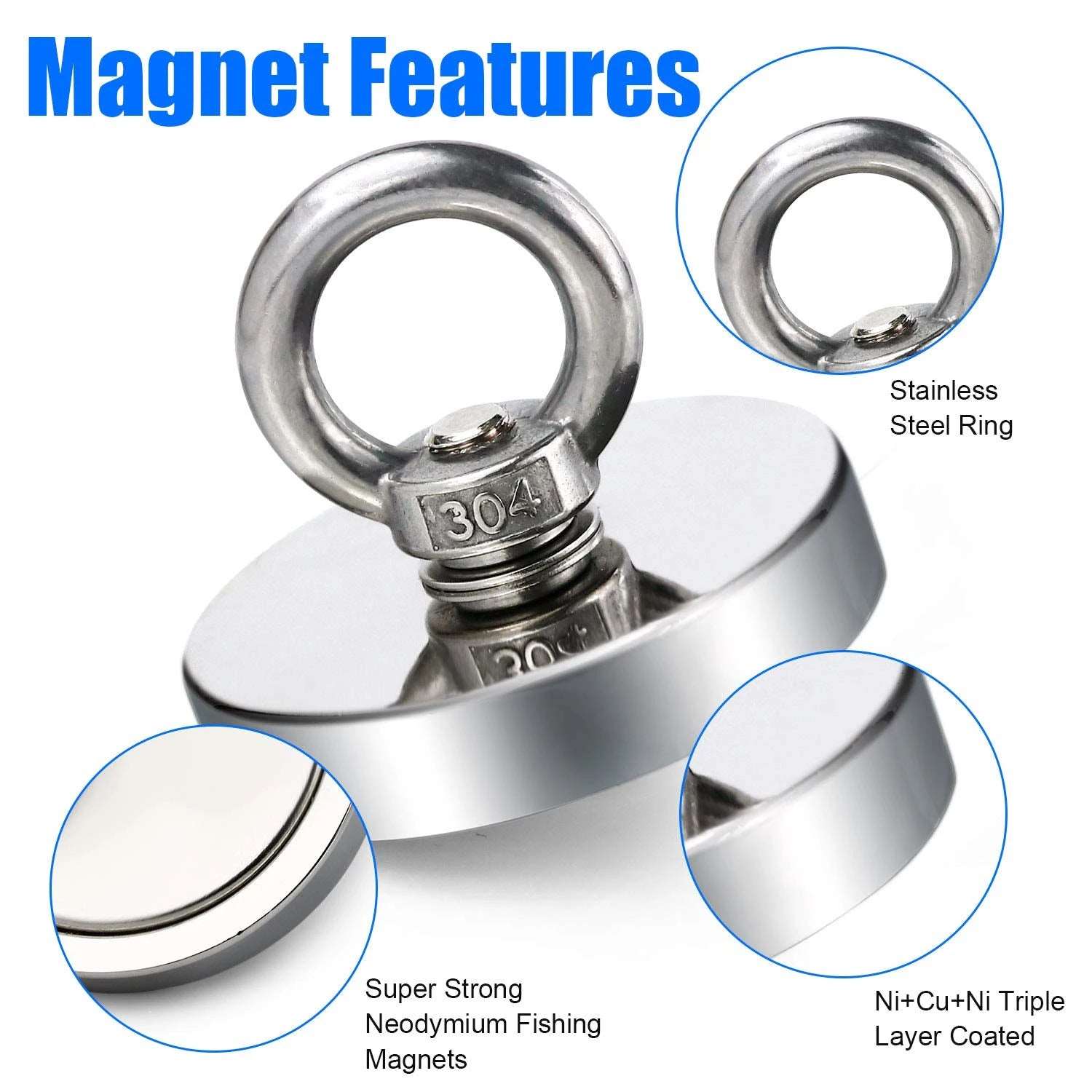 Super Strong Neodymium Magnets N52 Iman Ima Magnetic Fishing Magneat with Countersunk Hole Eyebolt for Salvage Magnetic Fishing - J&J Detailing Services  