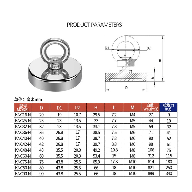 Super Strong Neodymium Magnets N52 Iman Ima Magnetic Fishing Magneat with Countersunk Hole Eyebolt for Salvage Magnetic Fishing - J&J Detailing Services  