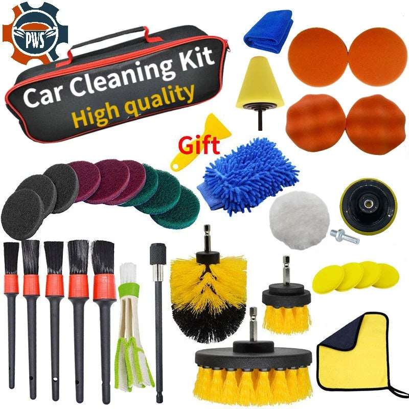 New Car Detail Kit Scrubber Drill  Brush Set Air Conditioner Vents Towel Polisher Kit - J&J Detailing Services  